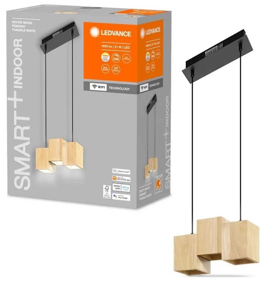 Ledvance - LED Stmievateľný luster na lanku DECOR WOOD 3xLED/7W/230V Wi-Fi