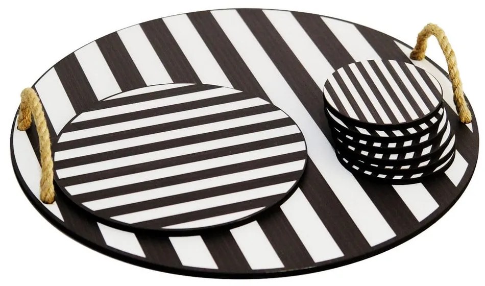 Čierno-biele drevené tácky v súprave 8 ks – Hermia