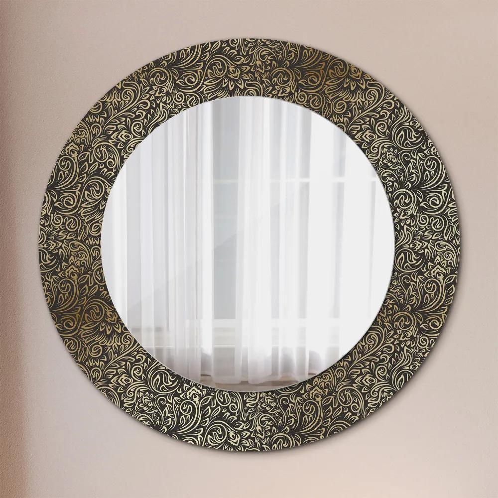 Okrúhle dekoračné zrkadlo s motívom Zlaté ozdoby fi 50 cm