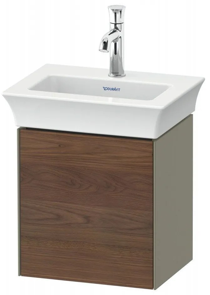 DURAVIT White Tulip závesná skrinka pod umývadielko, 1 dvierka, pánty vľavo, 384 x 298 x 410 mm, americký orech masív/kameňovo šedá vysoký lesk, WT4240L77H2