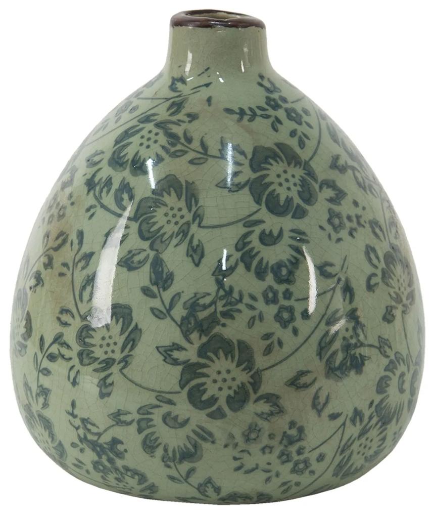 Zelená dekoračná váza s modrými kvetmi Minty - Ø 13*14 cm