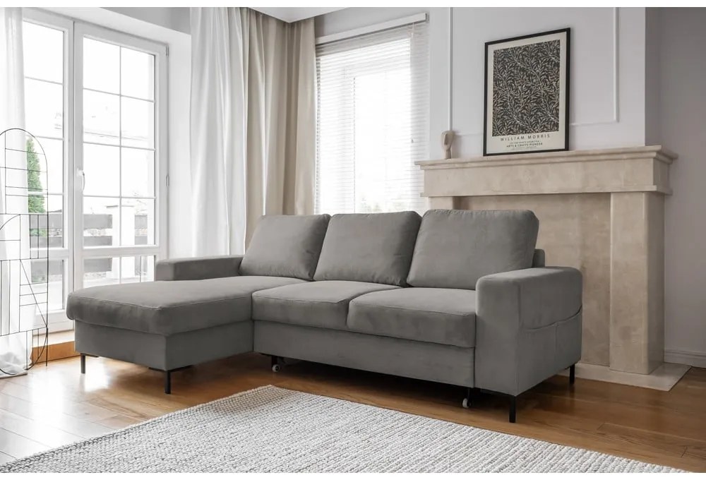 Sivá menčestrová rozkladacia rohová pohovka (ľavý roh) Lofty Lilly – Miuform