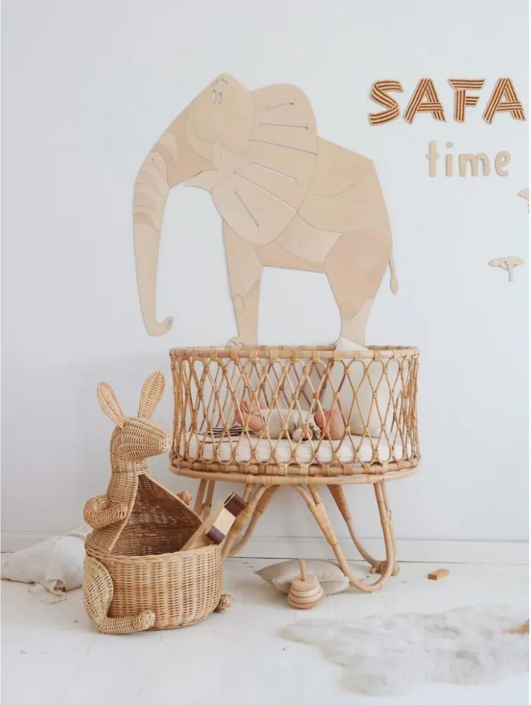 Drevená nástenná dekorácia Slon – safari v detskej izby S