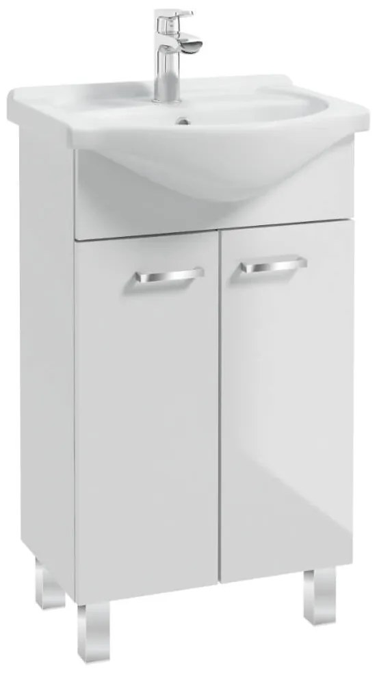 Erga Lumi, umývadlová skrinka + keramické umývadlo 60x45cm, biela lesklá-chrómová rukoväť, ERG-207-D-06006+1565