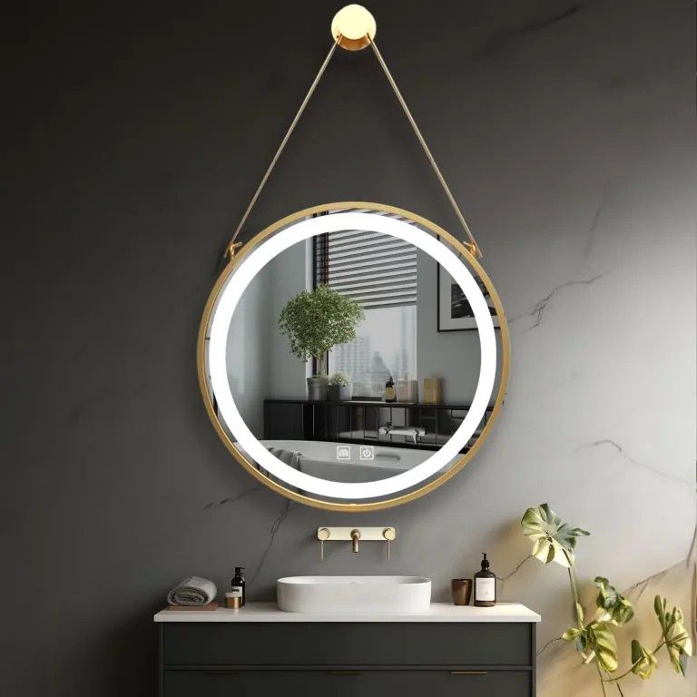 IREDA Kúpeľňové LED zrkadlo s osvetlením, zlatý rám, 80 cm