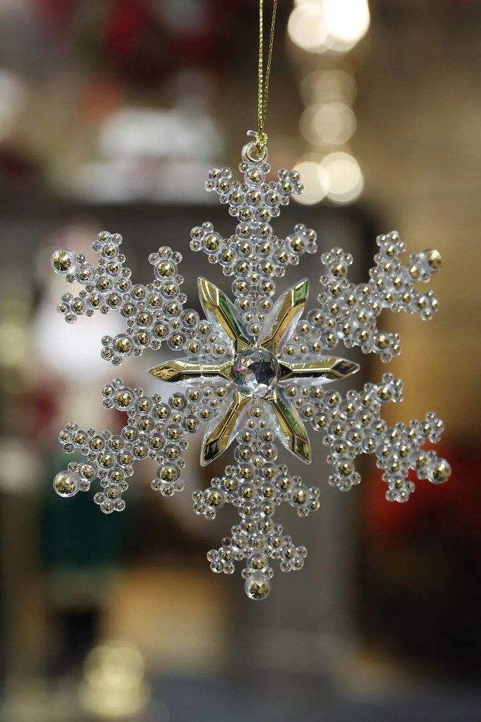 Bielo zlatá vianočná ozdoba snehová vločka 12cm