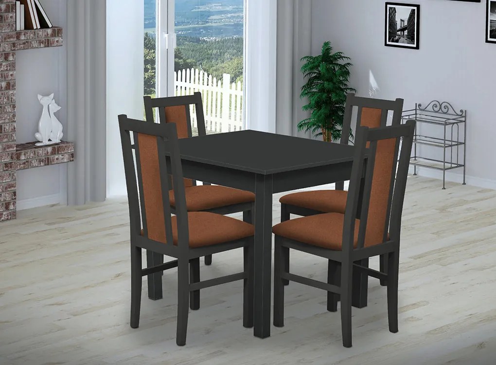 Nabytekmorava Jedálenský set Brooklyn pre 4 osoby, stôl 90x90 cm farba lamina: Antracit, čalúnenie vo farbe: SCALA svetle modrá 74