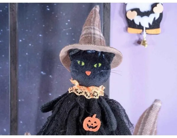 Halloweenska dekorácia Čierna mačka 22 cm