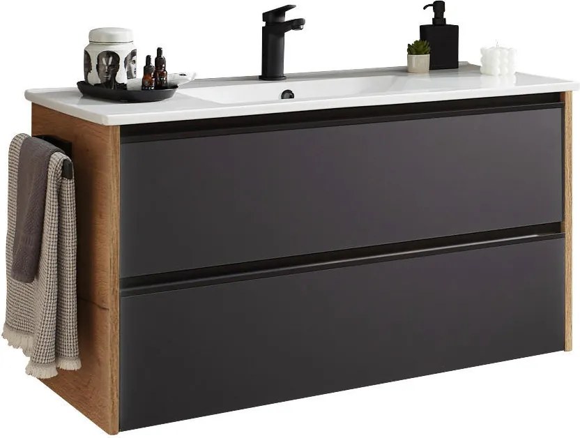 XXXLutz SKRINKA S UMÝVADLOM, čierna, farba duba, 101 cm Sadena - Kúpeľňové skrinky - 001864012302