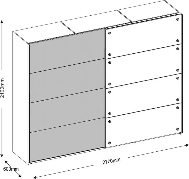 Šatník s posuvnými dverami Dover, 270 cm, zrubová doska / tmavý betón