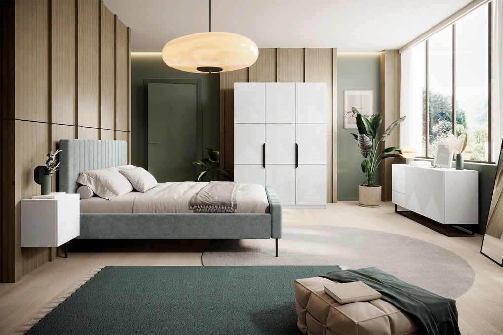 Biela komoda Asha 167 cm s dvomi dverami a zásuvkami - matný biely / čierny rám