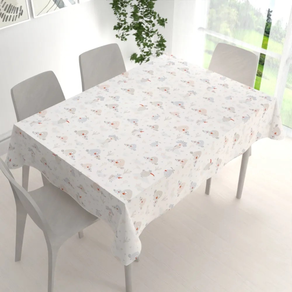 Biante Detský bavlnený obdĺžnikový obrus Sandra SA-614 Veselé vtáčiky na bielom 50x100 cm