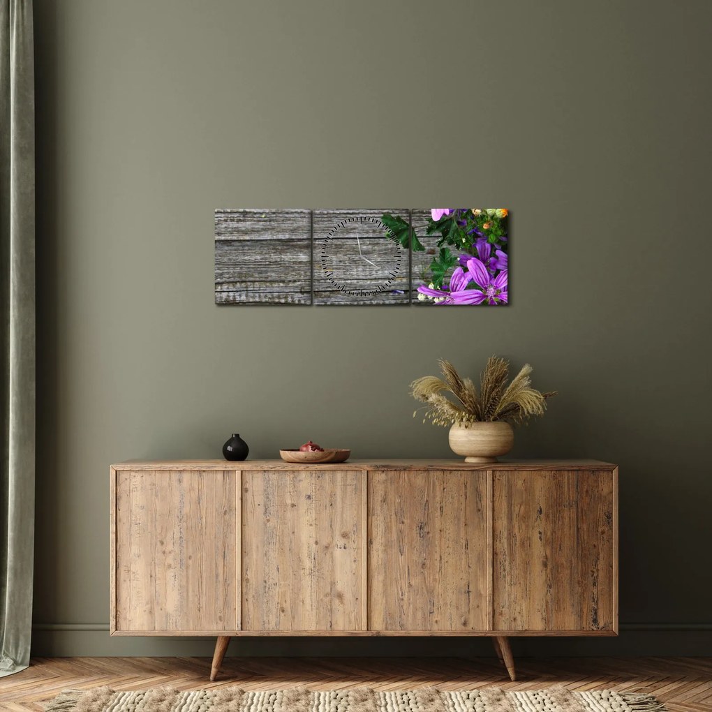 Obraz - lúčne kvety (s hodinami) (90x30 cm)