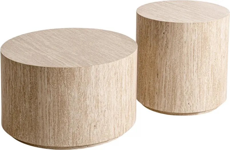 Kombinácia okrúhlych konferenčných stolíkov Novula 60 a 45 cm - travertín