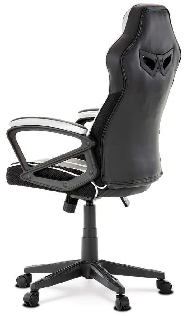 Autronic - Herné kreslo, poťah čierná, strieborná ekokoža a čierna látka MESH, HM - KA-Y341 SIL