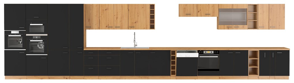 Kuchyňa 260 cm Miraluna (dub artisan + čierna matná). Vlastná spoľahlivá doprava až k Vám domov. 1062380