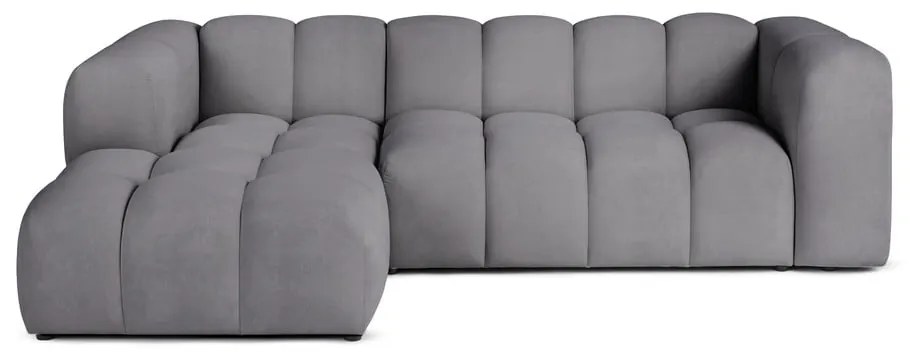 Sivá zamatová rohová pohovka (ľavý roh/s leňoškou) Cube – Bonami Selection