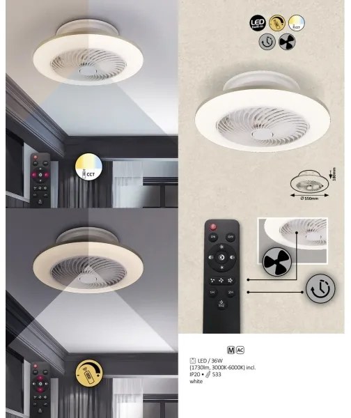 Rabalux 6710 - LED Stmievateľné svietidlo s ventilátorom DALFON LED/36W/23 + DO