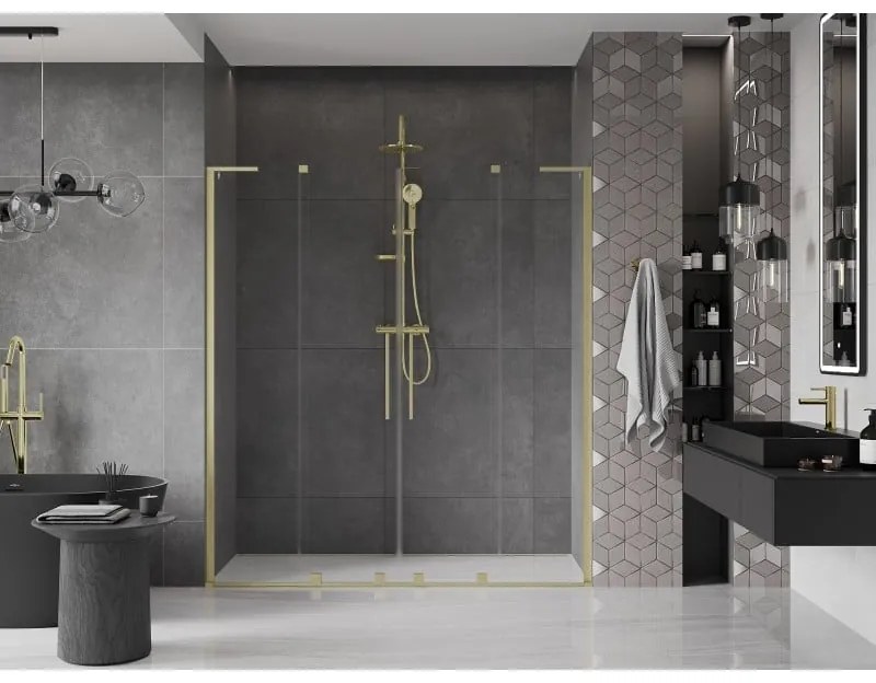 Mexen Velar L Duo, posuvné sprchové dvere do otvoru 170 cm, 8mm číre sklo, zlatá matná, 871-170-003-02-55