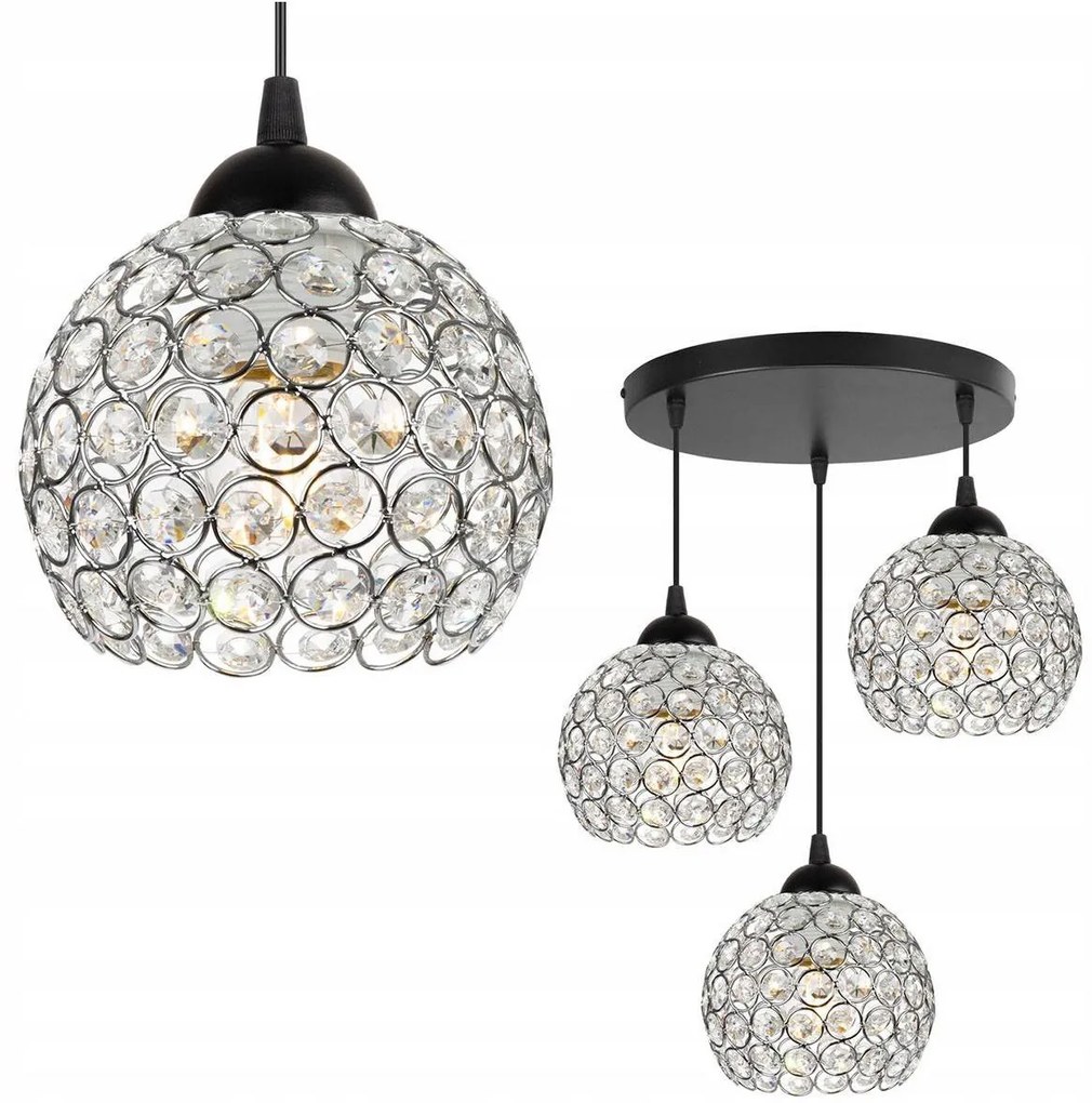 Závesné svietidlo Crystal, 3x strieborné krištáľové tienidlo, o