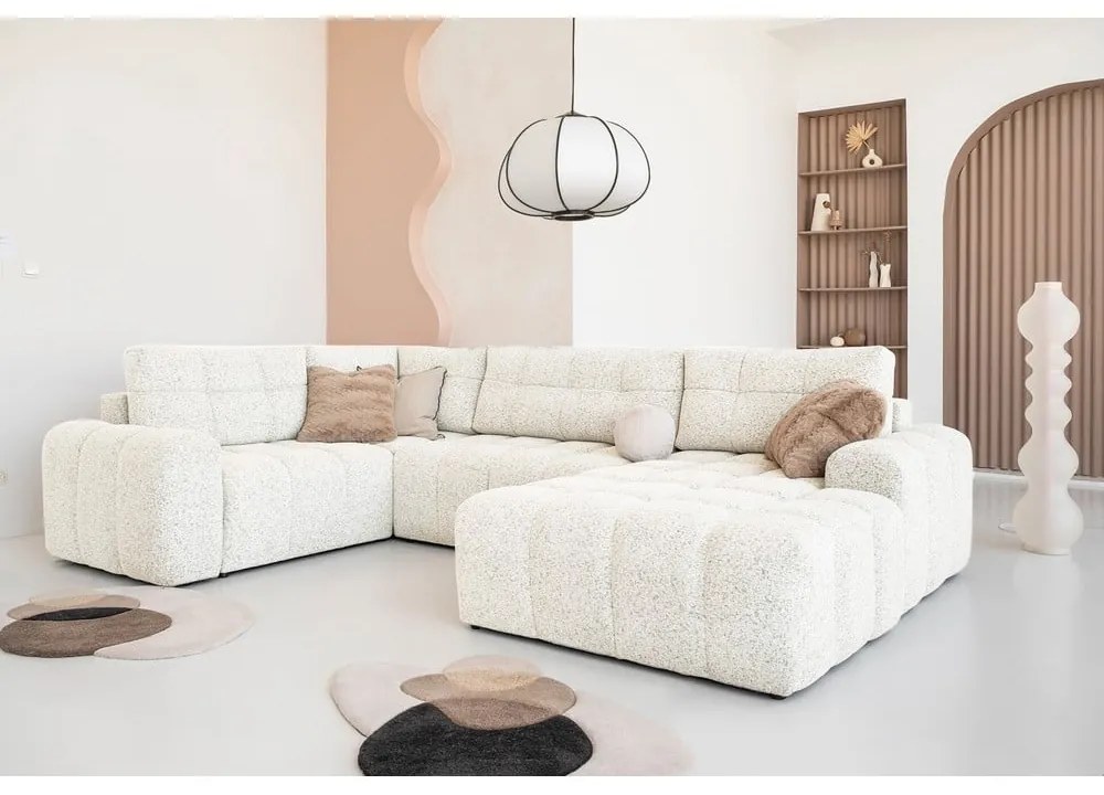 Krémová rozkladacia modulárna rohová pohovka s úložným priestorom (ľavý roh) Lulu – Miuform