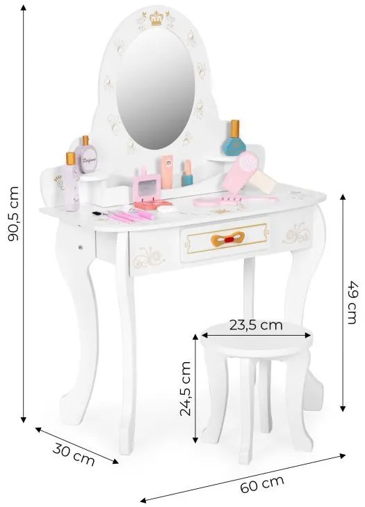 Detský toaletný stolík + doplnky, biely | ECOTOYS