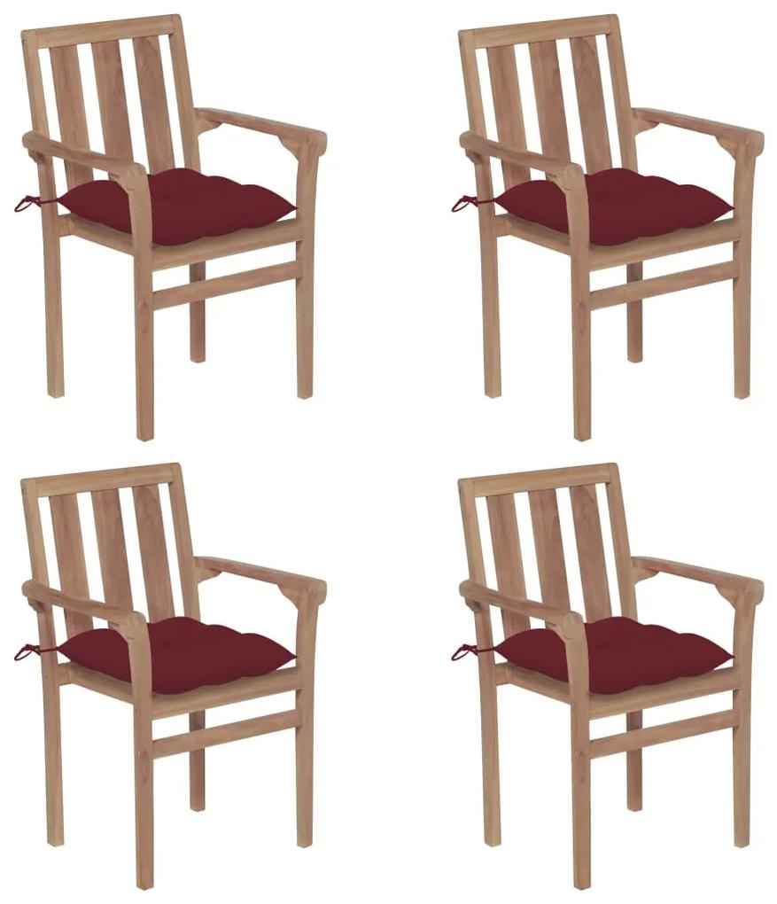 Stohovateľné záhradné stoličky s podložkami 4 ks tíkový masív 3073403