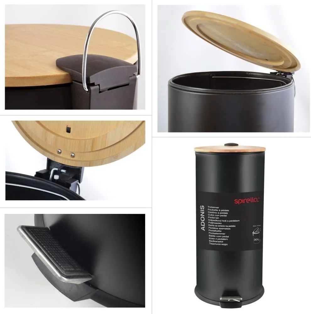 Matne čierny nášľapný oceľový odpadkový kôš 30 l Adonis – Spirella