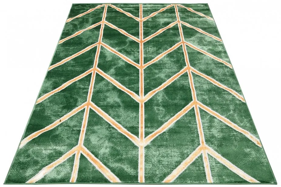 Moderný zelený koberec s jednoduchým zlatým  vzorom Šírka: 80 cm | Dĺžka: 150 cm