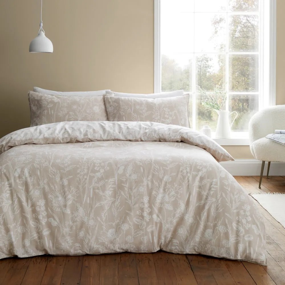 Béžové flanelové obliečky na dvojlôžko 200x200 cm Floral Toile – Bianca