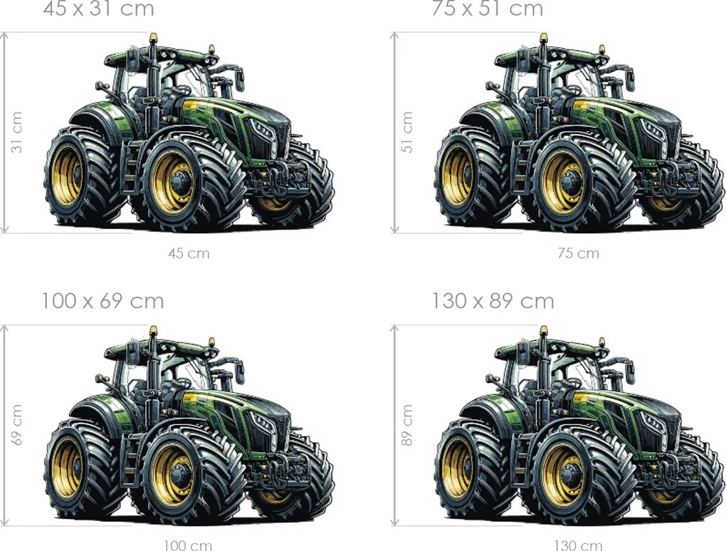 Zelený traktor textilná prelepiteľná nálepka na stenu hárok 45 x 31 cm