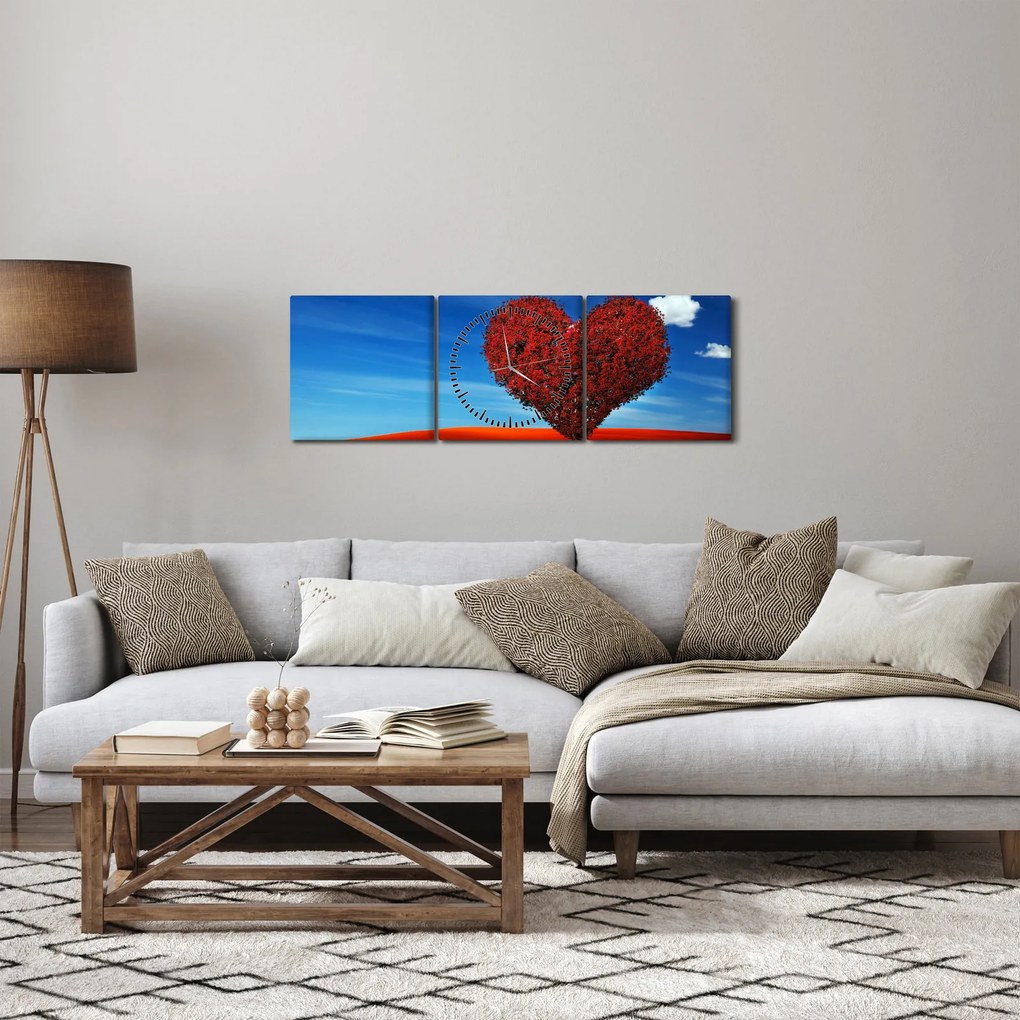 Obraz - Srdce zo stromu (s hodinami) (90x30 cm)