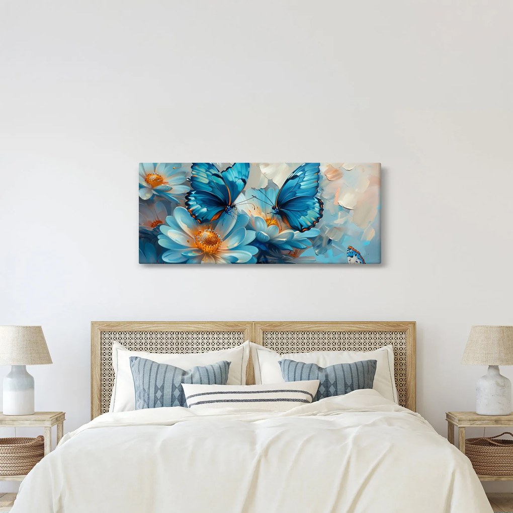 Obraz - Modrí motýle (120x50 cm)