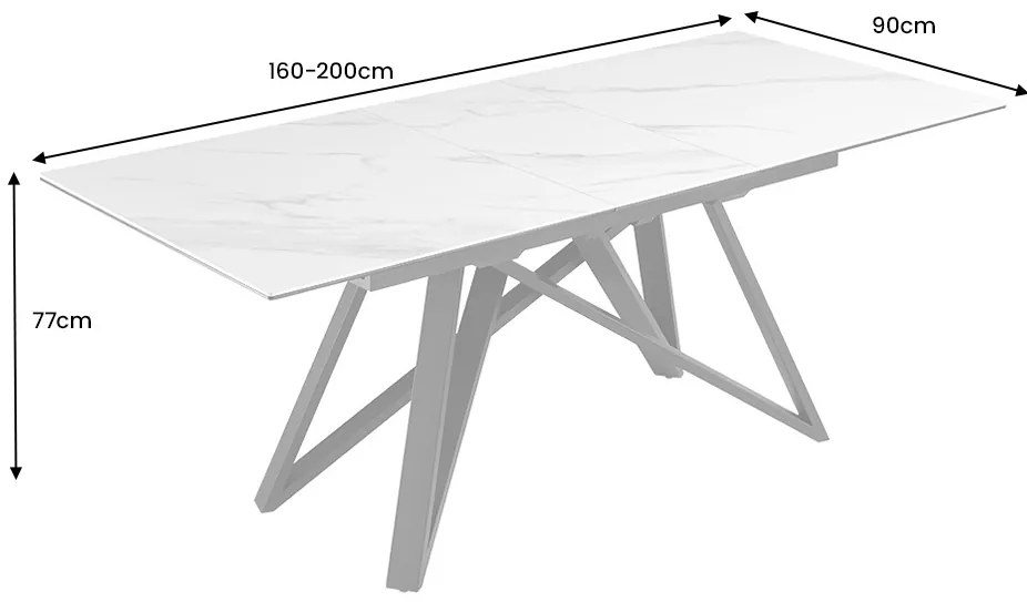 Rozťahovací keramický stôl Callen 160-200cm biely mramor