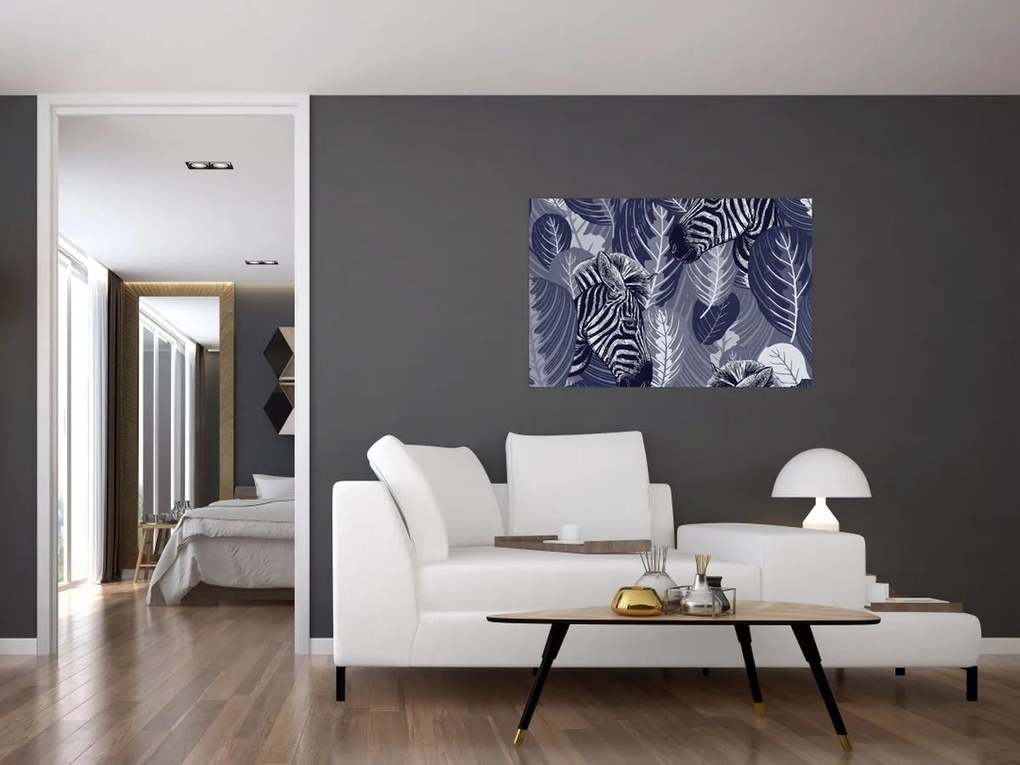 Obraz - Modré zebry (90x60 cm)