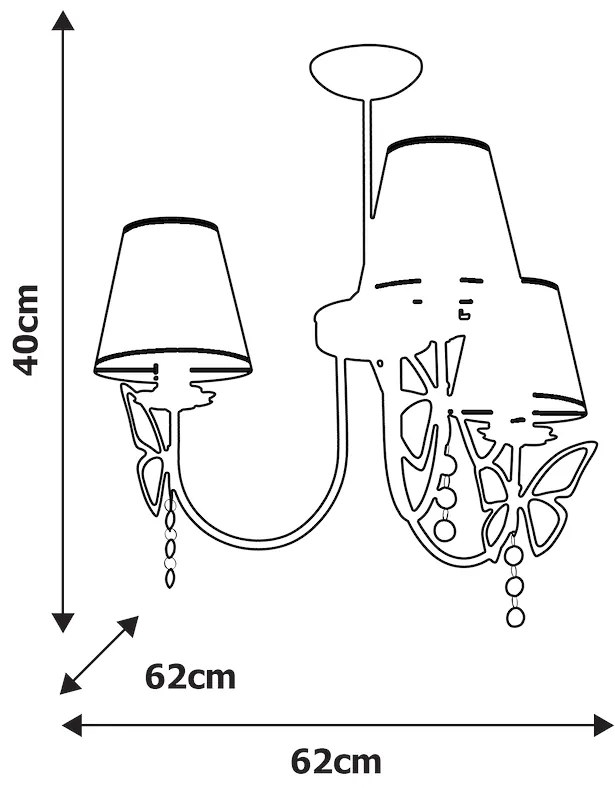 Detský luster Charlotte, 3x biele textilné tienidlo, p
