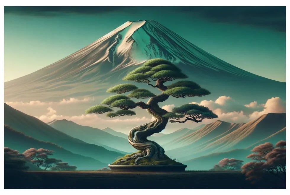 Obraz bonsaj a hora v japonskom štýle