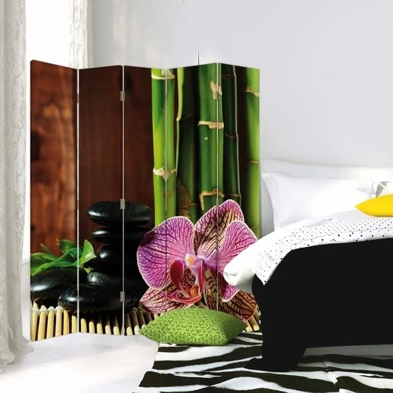 Ozdobný paraván Zen Orchid Bamboo - 180x170 cm, päťdielny, klasický paraván