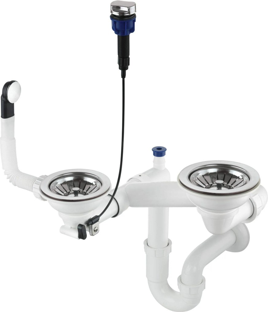 Deante Deante, priestorovo úsporný-sifón pre granitové kuchynské drezy 1,5/2-komorové, 3,5" s automatickou zátkou odpadu, chrómová, ZXY_9973