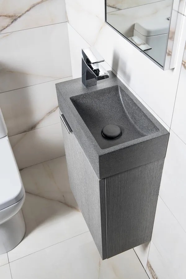 Sapho Sapho, CREST L betónové umývadlo vrátane výpusti, 40x22 cm, čierny granit, AR403