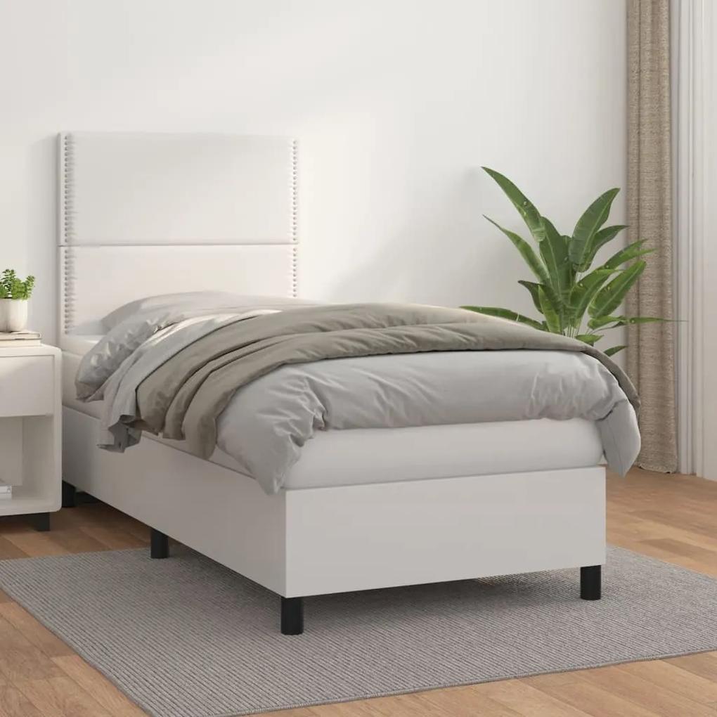 Boxspring posteľ s matracom biela 100x200 cm umelá koža 3142768