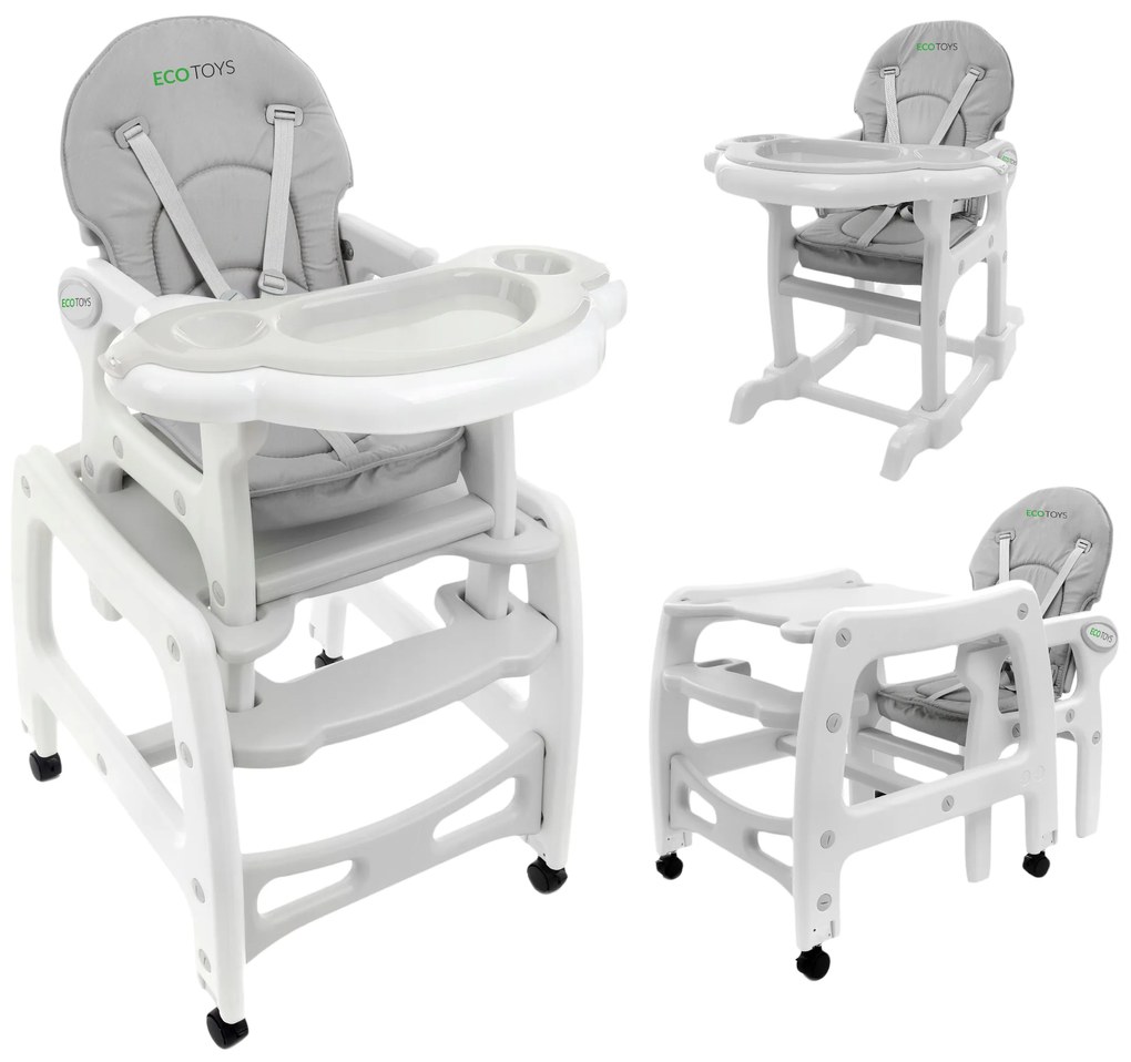 EcoToys Stolička na kŕmenie 3 v 1, hojdacie kreslo, stolička so stolom ECOTOYS