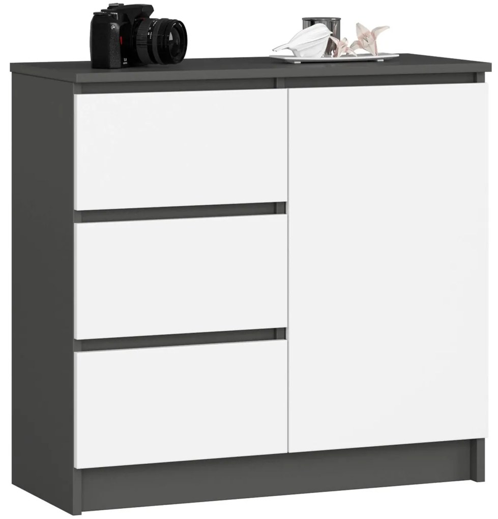 Komoda JERRY K 80 cm jedny dvere 3 zásuvky šedá/biela