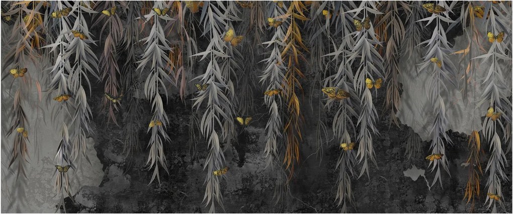 Obraz - Vŕbové vetvičky v čiernom pozadí (120x50 cm)