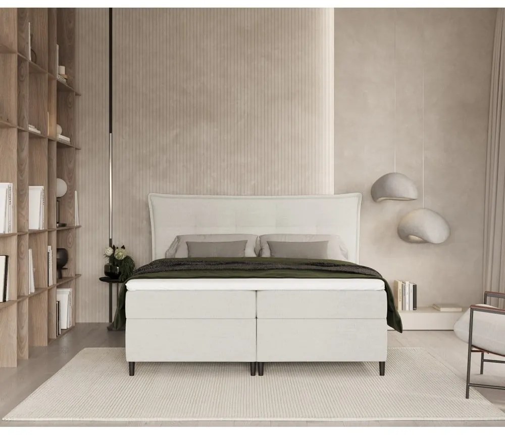 Krémovobiela boxspring posteľ s úložným priestorom 160x200 cm Sinai – Maison de Rêve