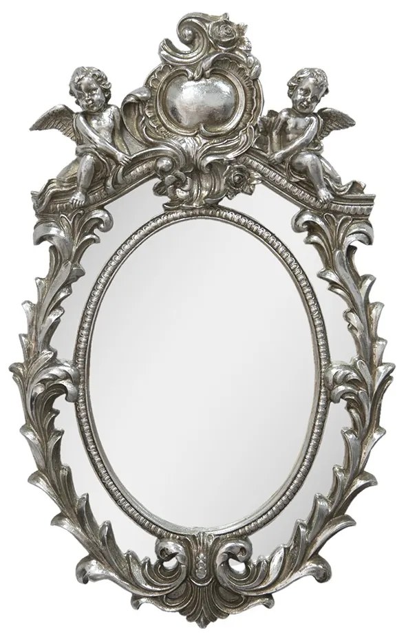 Strieborné antik nástenné zrkadlo s anjelikmi - 35*5*55 cm