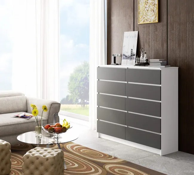 Komoda K140 10SZ CLP biela / sivá