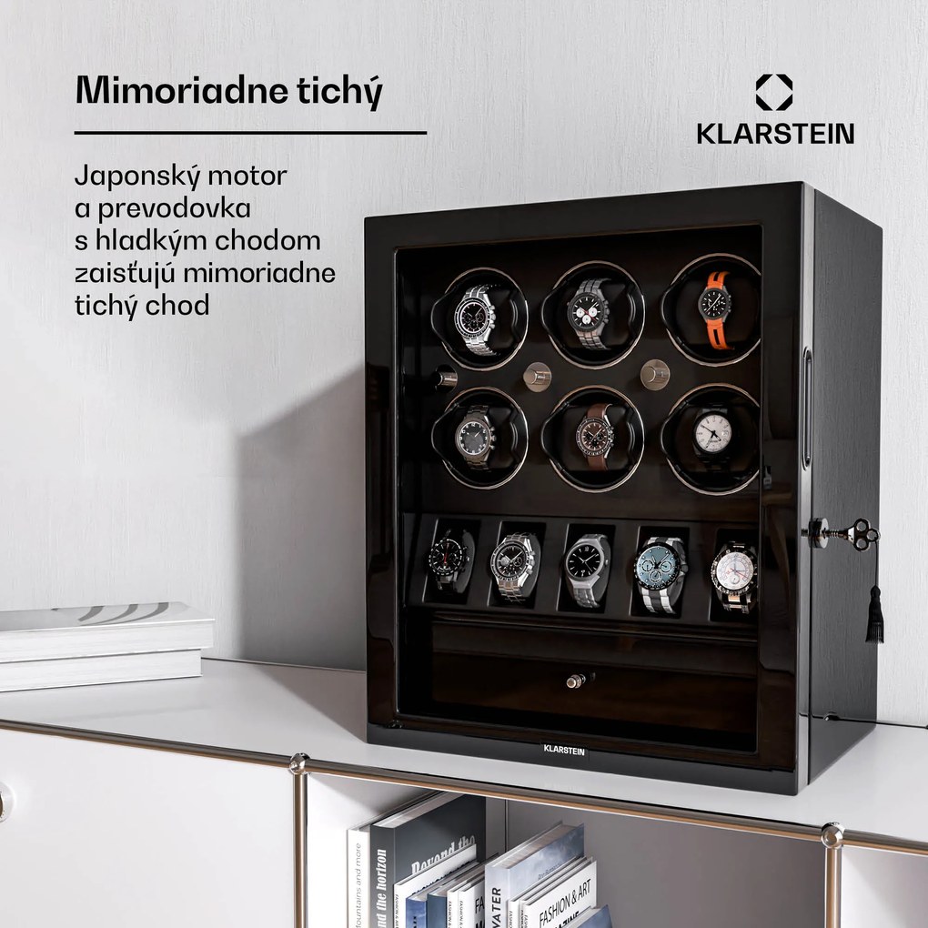 Klarstein ChronoVault naťahovač hodiniek, 6+5 hodiniek, vegánsky, vysoký lesk, 4 režimy, motor Mabuchi, LED, zásuvka