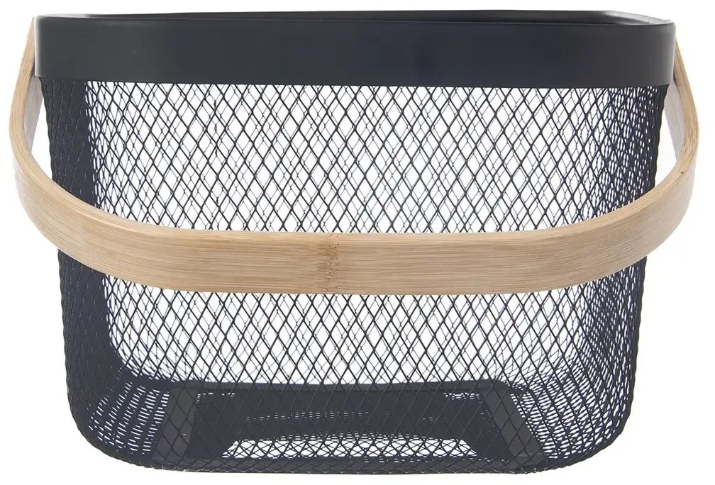 Orion Kovový košík s drevenou rukoväťou, štvorcový, čierny 27 x 25 x 17 cm