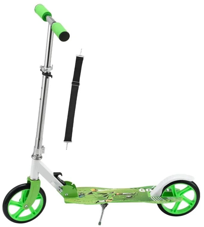 Detský kolobežka s veľkými kolesami a popruhom, zelená